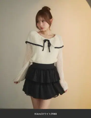 티티앤코 빅 칼라 리본 니트 화이트