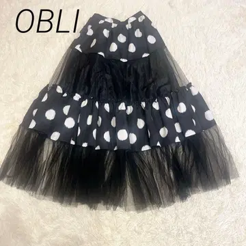 택 포함 새상품 OBLI 도트 샤샤 스커트 블랙 안감 부착 사이즈 1