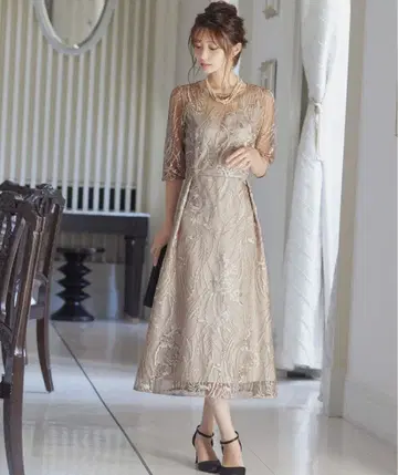 전체 레이스 백리본 파티 드레스 동창회 2차 모임