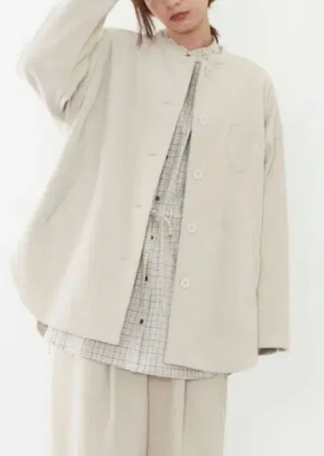 미사용급 푸두두 밴드 카라 코듀로이 블루종 셔츠 화이트