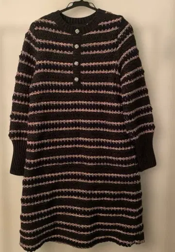 Rene 스트라이프 니트 원피스 긴팔 무릎 기장