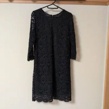 블랙 레이스 7부 소매 무릎 기장 원피스 포멀 블랙 원피스 M 사이즈