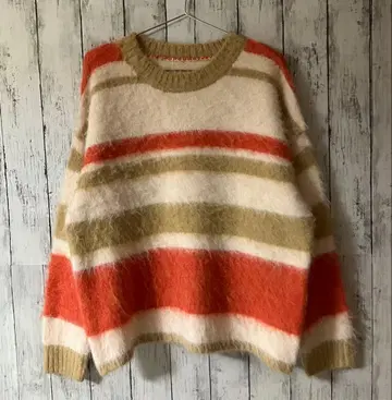 [ 새상품급 ] 핸드메이드 멀티 보더 디자인 기모 샤기 니트 유일무이