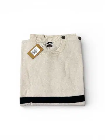 100% 캐시미어 스트라이프 크루넥 스웨터 (어깨 버튼 포함)