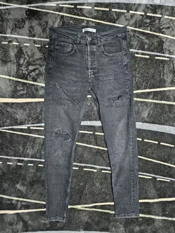 BLACK 스키니 데님 데미지 가공