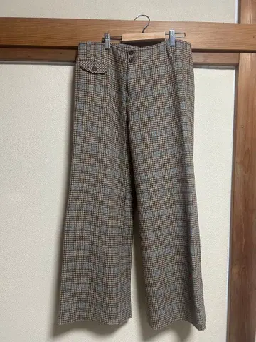 브라운 x 블루 하운드투스 패턴 와이드 팬츠 레트로