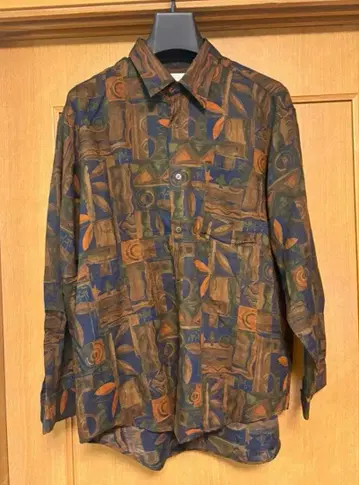 오렌지 블루 패턴 셔츠 구제 의류 빈티지