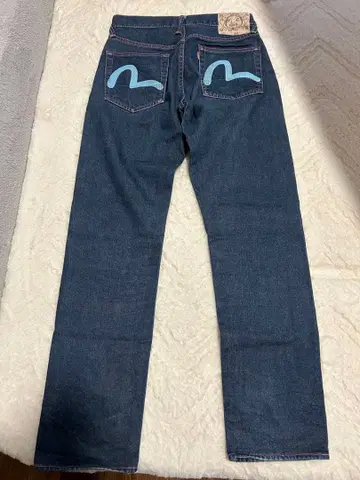EVISU 청바지 핑크 갈매기 다크 블루 스트레이트 데님 에비수 청바지