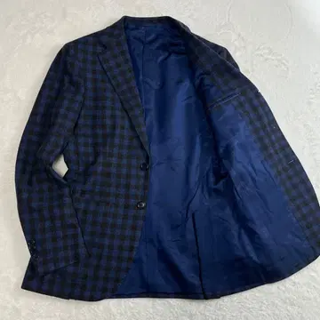 BEAMS F 빔즈 네이비 블랙 체크 자켓 실크