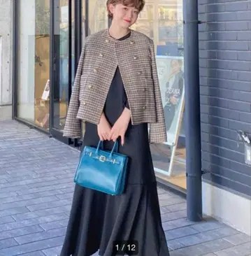 미라 오웬 컴팩트 더블 자켓 하운드투스 체크 패턴