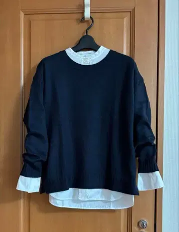 미사용 워셔블 쿠미쿄쿠 긴팔 니트 스웨터 사이즈 5 (L~XL) 네이비