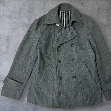 a.v.vHOMME 더블 브레스트 P 코트 스트라이프 그레이 울 혼방