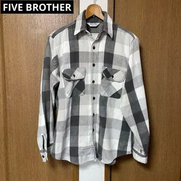 80's FIVE BROTHER 체크 무늬 플란넬 셔츠 화이트 블랙