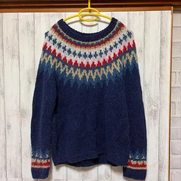 BEAMS BOY 노르딕 무늬 스웨터 긴팔 네이비