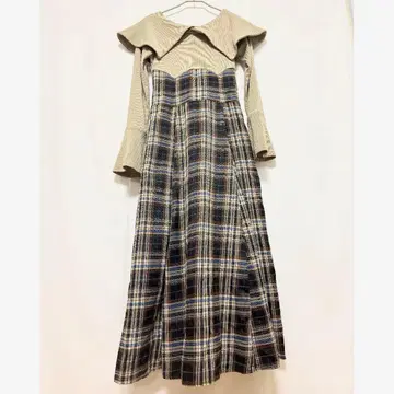 dazzlin 빅 칼라 체크 코르셋 원피스 S