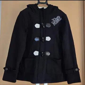 블랙 더플 코트 후드 부착