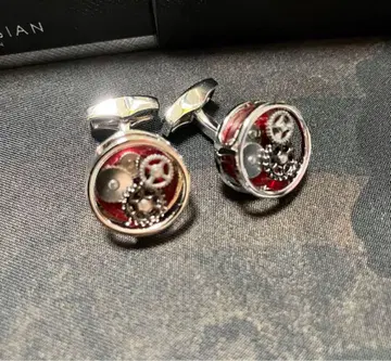 타테오시안 기어 디자인 실버 레드 커프 링크스