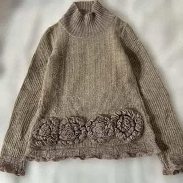 핑크하우스 꽃 모티브 하이넥 니트 모카 계열 가을/겨울 평상복용
