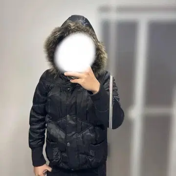 y2k 그런지 갸루 퍼 후드 블랙 광택 다운 자켓 퀼팅