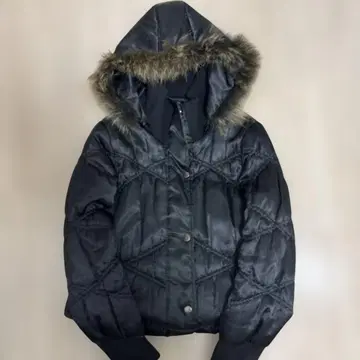 y2k 그런지 갸루 남자 퍼 달린 블랙 헤이세이 다운 자켓 퀼팅