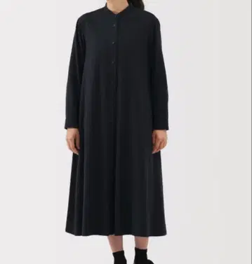 무인양품 양면 기모 플란넬 스탠드 카라 긴팔 원피스 다크 네이비 L