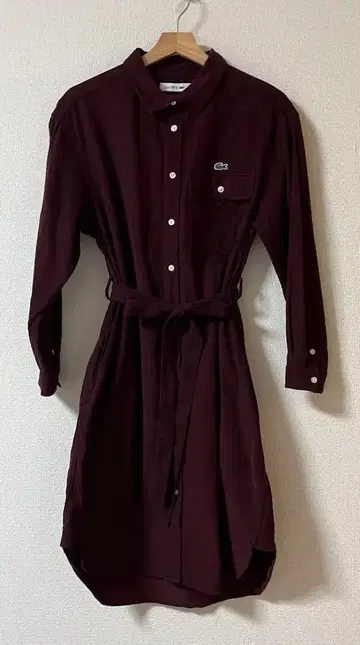 LACOSTE 버건디 긴팔 셔츠 원피스 36 코듀로이 라코스테