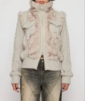 lagua gem CABLE KNIT FAUX FUR 블루종