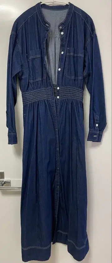 데님 셔츠 원피스 긴팔 허리밴딩