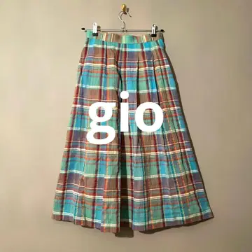 새상품 정가 25,000엔 체크 플레어 스커트 면린넨 S-M WORLD