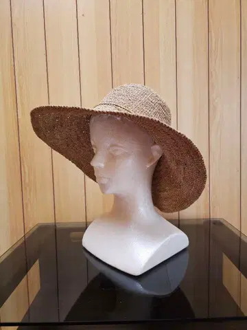 베이지색 넓은 챙 모자