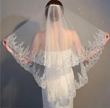 롱 웨딩 베일 레이스 비즈 장식