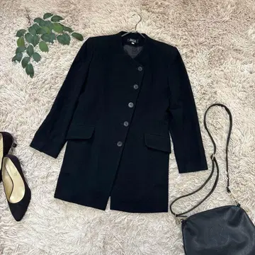 6612 비기 롱 코트 [ M ] 블랙/블랙/노카라 자켓/울 블렌드