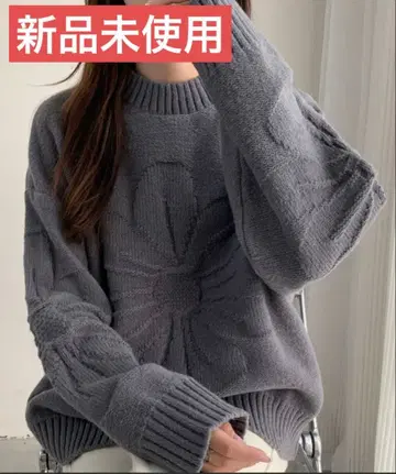 ABITOKYO 플라워 자카드 오버 사이즈 니트 풀오버