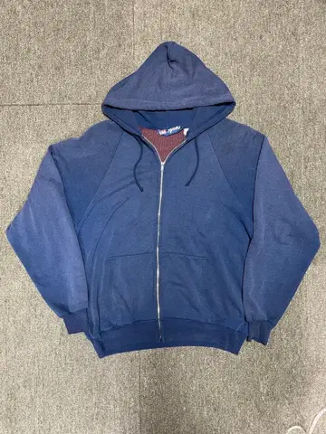 80s~90s 안감 기모 ZIP 후드티 네이비 페이드 크림슨 XL