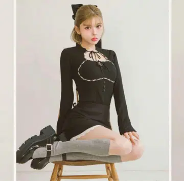 다리치 프론트 오픈 리브 니트탑