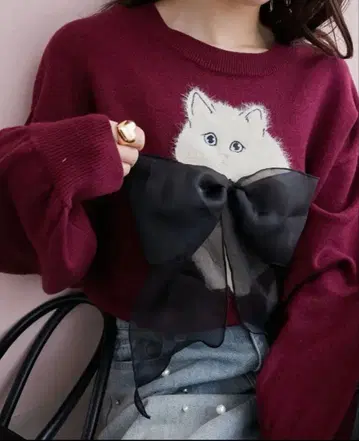 MAJESTIC LEGON 복슬복슬 고양이 리본 니트