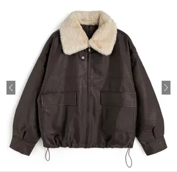 다크 브라운 가죽 퍼 옷깃 자켓