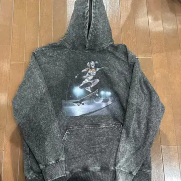 할리 퀸 그래픽 빈티지 가공 후드티 블랙 XL