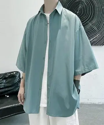 [ XL ] 남성용 반팔 셔츠 7부 소매 루즈핏 캐주얼 무지 빅 사이즈