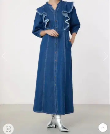 프릴 디자인 데님 롱 원피스