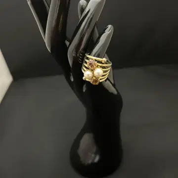 골드톤 펄 크리스탈 반지