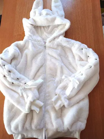 [ 미사용 ] 레이스업 토끼 귀 퍼 블루종 화이트