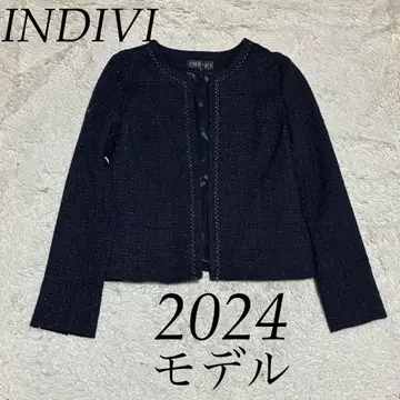 INDIVI 2024년 모델 현행 네오 브라이트 트위드 자켓 네이비