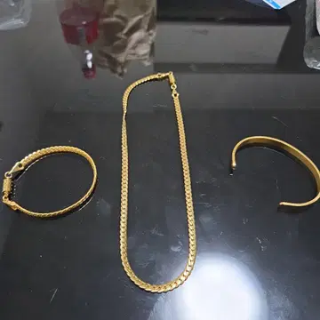 골드 컬러 팔찌, 목걸이, 뱅글 세트