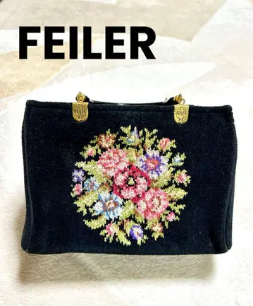 FEILER 플라워 자수 블랙 핸드백