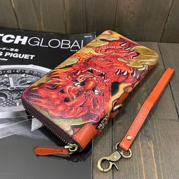 B31 개운 디자인 지갑 강운 빨간 오니 남성용 장지갑 이탈리아 가죽