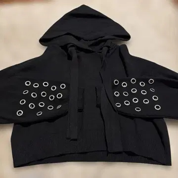 ZARA 블랙 후드 부착 니트 후드티 L 크롭 기장