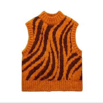 새상품 ZARA 제브라 니트 베스트 자카드 오렌지 x 와인 레드