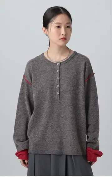 [사이트 완판] 12게이지 헨리 레이어 풀오버 차콜 x 레드