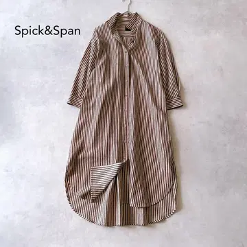 스픽앤스팬 스트라이프 롱 셔츠 원피스 겉옷 브라운 계열